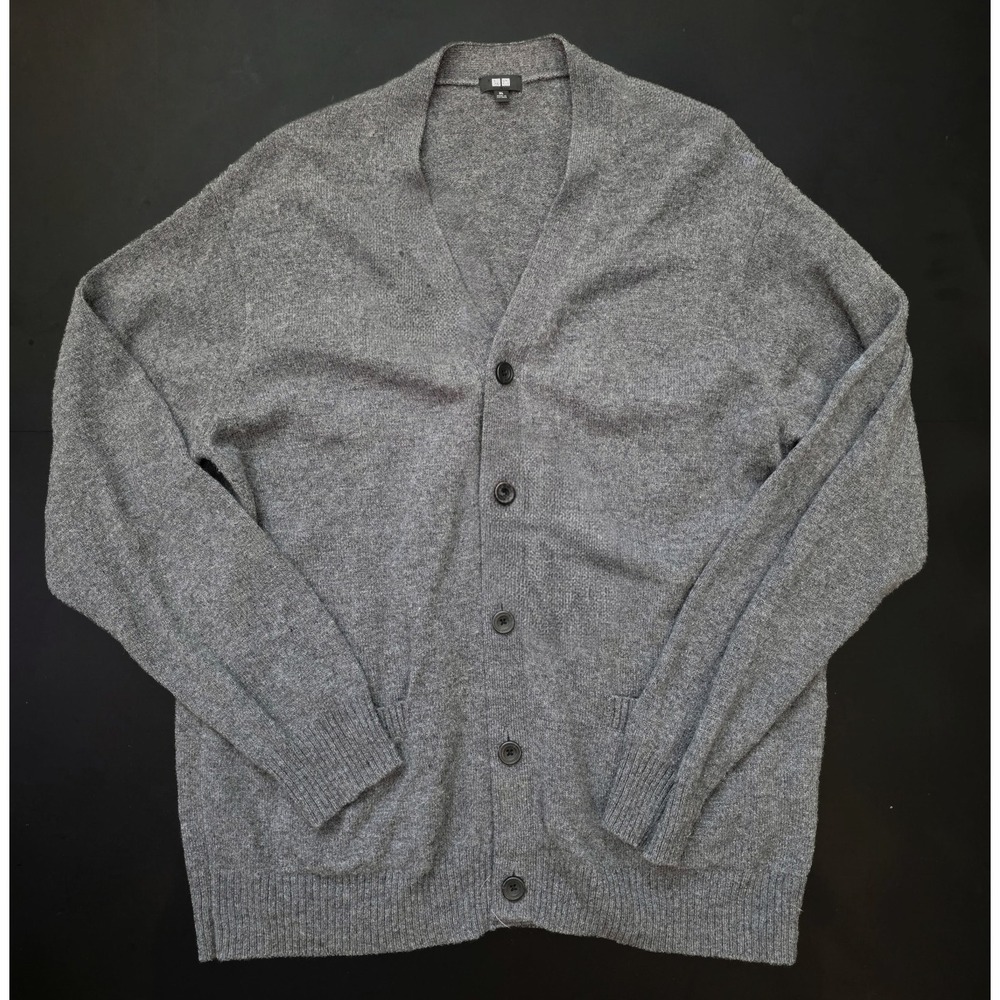 Uniqlo Grey Lambswool Cardigan Men's Size XL
